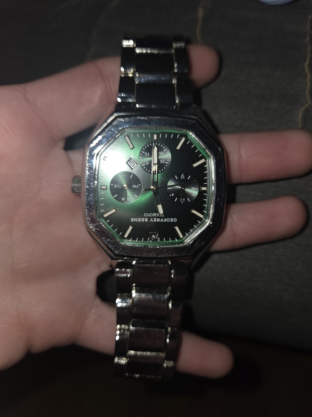 Geoffrey Beene Green and Silver Men's Chronograph Watch